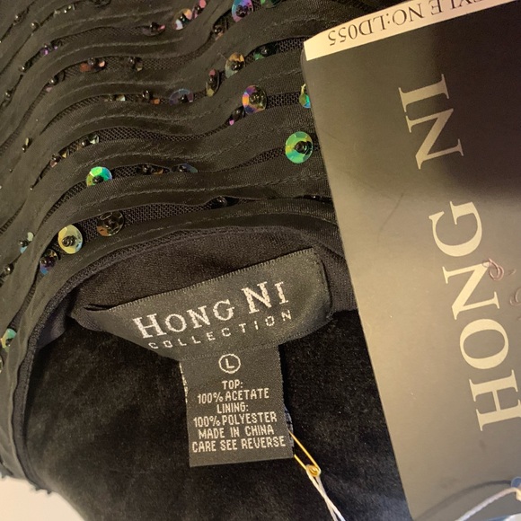 Hong Ni black sequined fringed cocktail dress, v-neck. New w/tags. Beautiful. - Picture 10 of 14